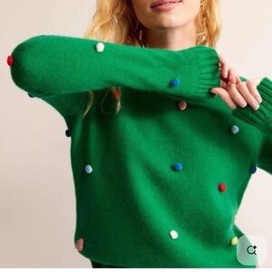 Boden Pom Pom Sweater Veridian Green Christmas Holiday Size Medium EUC